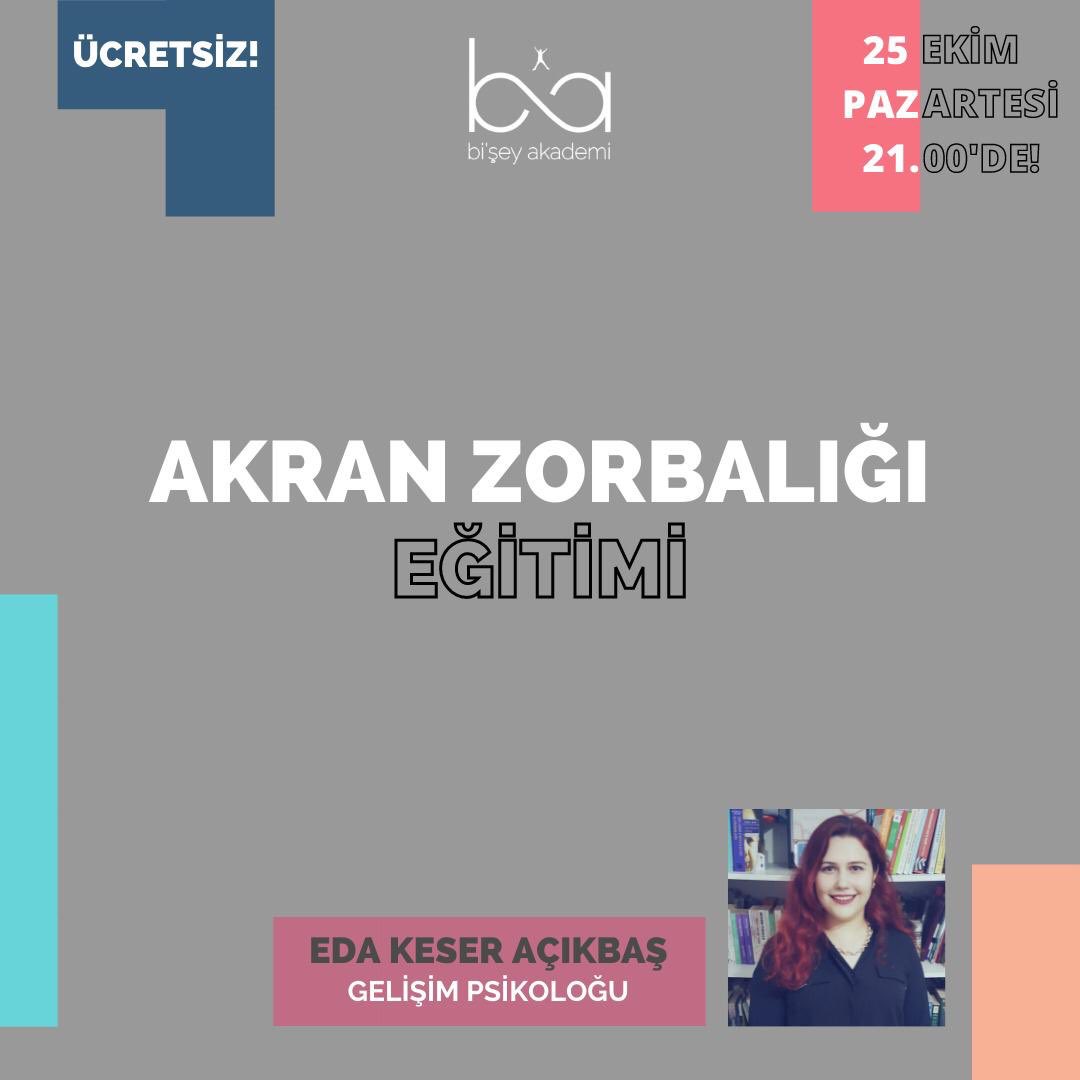 BiseyAkademi's tweet photo. Uzmanımız Eda Keser Açıkbaş tarafından verilecek Akran Zorbalığı Eğitimimiz herkese açıktır ☀️ 

#biseyakademi #egitimbiseyde #akademi #egitim #ucretsizegitim #akran #akranzorbaligi #cocukgelisim #pdr #ogretmenlik #sinifogretmenligi #psikoloji #okuloncesi #gelisim #cocukgelisimi https://t.co/YDQXSKD6FU
