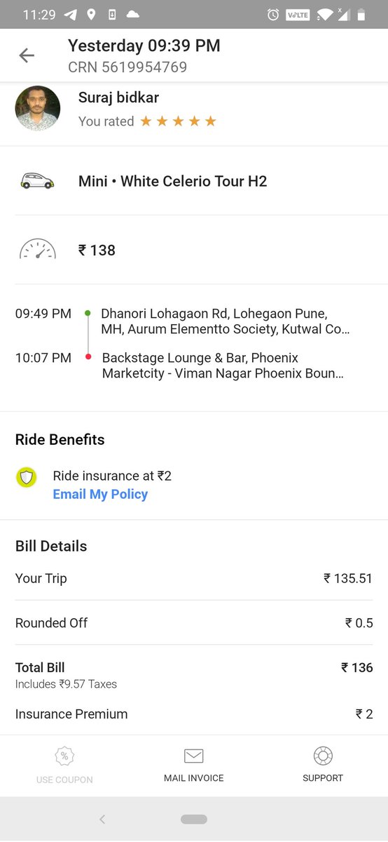 RoyAakriti's tweet photo. @Olacabs @Ola_Pune I took a ride, selected cash, paid via Google pay, still the payment is showing as pending in @Olacabs app. Not able to book new ride. Not able to reach @Olacabs  support. Driver name : Suraj Bidkar
CRN:5619954769 https://t.co/jNRw72f2NL
