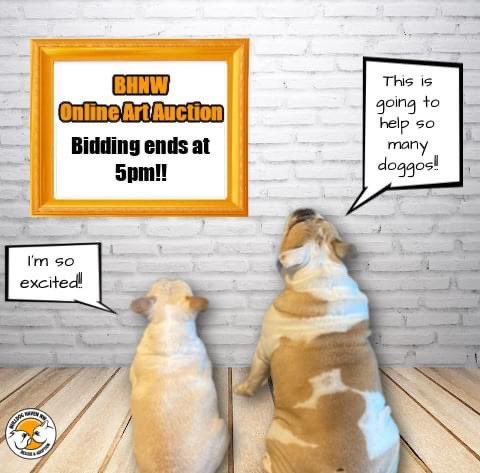 Bidding ends at 5pm(Pacific) - less than one hour left!!!  Don't miss out on your chance to bid on some beautiful art and help some needy Bulldogs all at the same time!!!  
Details on Facebook: https://t.co/JvREsGNTJS

#bulldoghavennw #onlineartauction #onlineart #artauction #art https://t.co/EaqeP59aCM