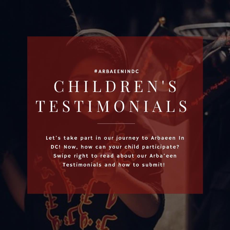 ArbaeenInDC's tweet photo. The #ArbaeenInDC team is pleased to announce that we’ll be accepting Arba’een testimonials from the children of our community this year! Please use the following link to submit your videos: https://t.co/thLL23Enxz https://t.co/o8JAPx1I4D