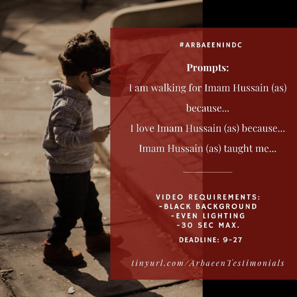 ArbaeenInDC's tweet photo. The #ArbaeenInDC team is pleased to announce that we’ll be accepting Arba’een testimonials from the children of our community this year! Please use the following link to submit your videos: https://t.co/thLL23Enxz https://t.co/o8JAPx1I4D