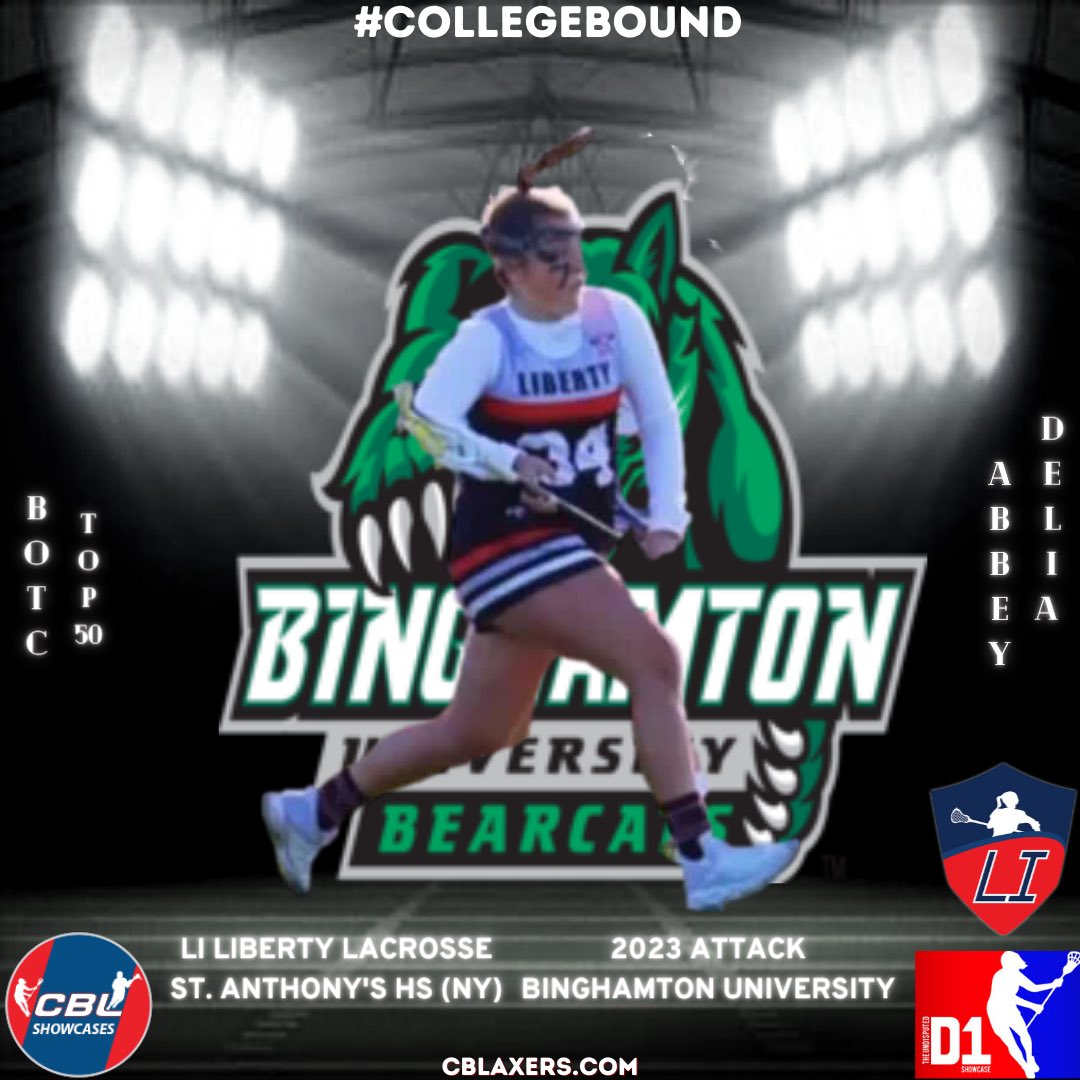 CBLaxers's tweet photo. Shout Out to @D1UnD1sputed & #LIShowcase All-Star @AbbeyDelia4, '23, A of @LibertyLax (NY) / @FriarsLacrosse on Committing to @BinghamtonU @BinghamtonWLax #D1 #CollegeBound @BackOfTheCage #Top50 #2TimeAllStar https://t.co/Wfz1bUEVp4