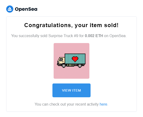 Wow, another #surprisetruck sold!! Get yours before it's too late! :D
.
opensea.io/collection/sur…
.
.
.
.
.
.
.
.
.
#cryptoworld #cryptomarket #cryptoart #cryptotrading #cryptotrader #nftcollectors #nftart #nftartist #nftartists #nftcollector #nftcollectibles #nftcommunity #nft