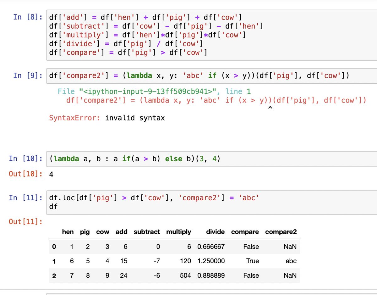 CFAcodes's tweet photo. Day 41 of #66DaysofData with 
@KenJee_DS

When you convert legacy Excel into Python, there will be a lot of vectorisation. I would show you that in Pandas, you can do simple operations in vectorisation (line 8). 

#coding #visualization # Python https://t.co/q4etEugfFS