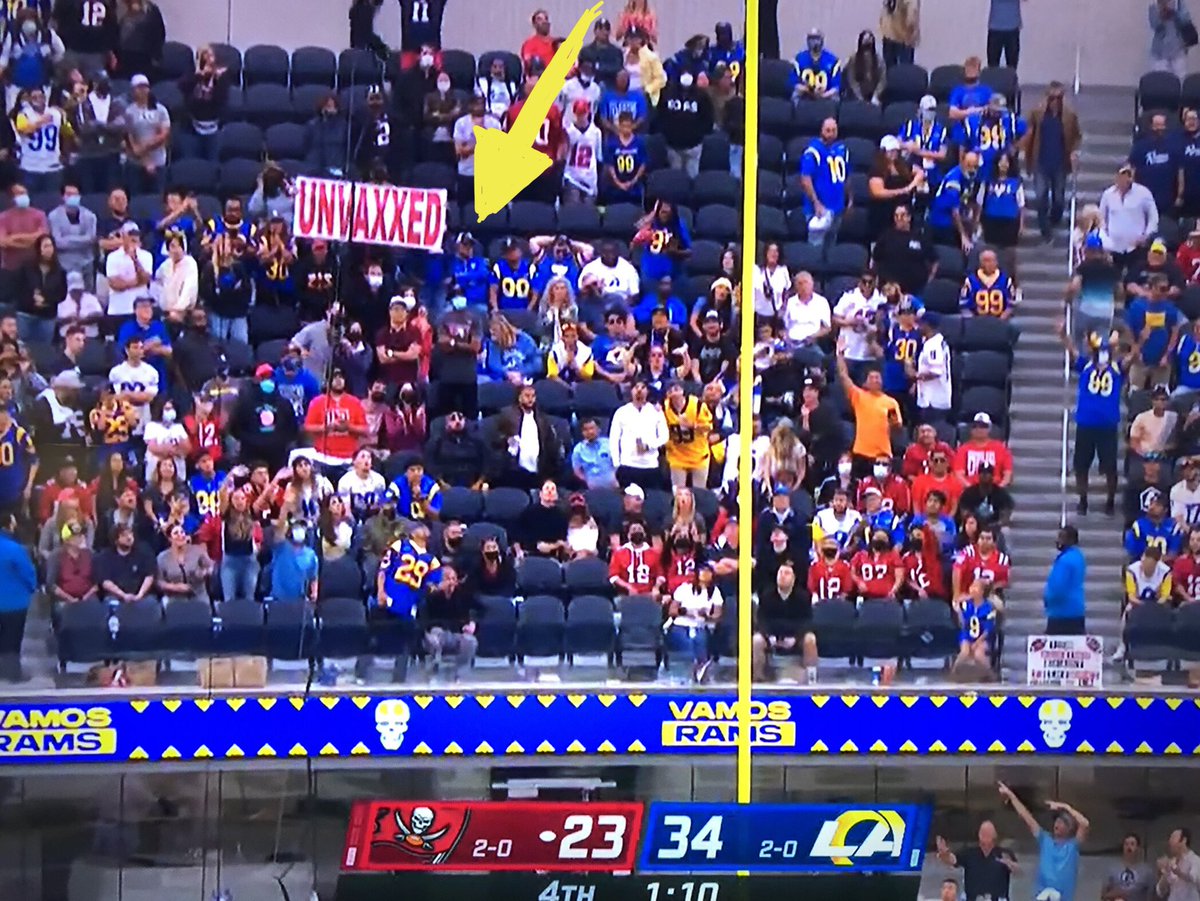 JimSharpe's tweet photo. …guy in @SoFiStadium who wishes he would’ve brought a sign that reads: 
“<— I’m With Stupid” https://t.co/F3kqOuz6ll
