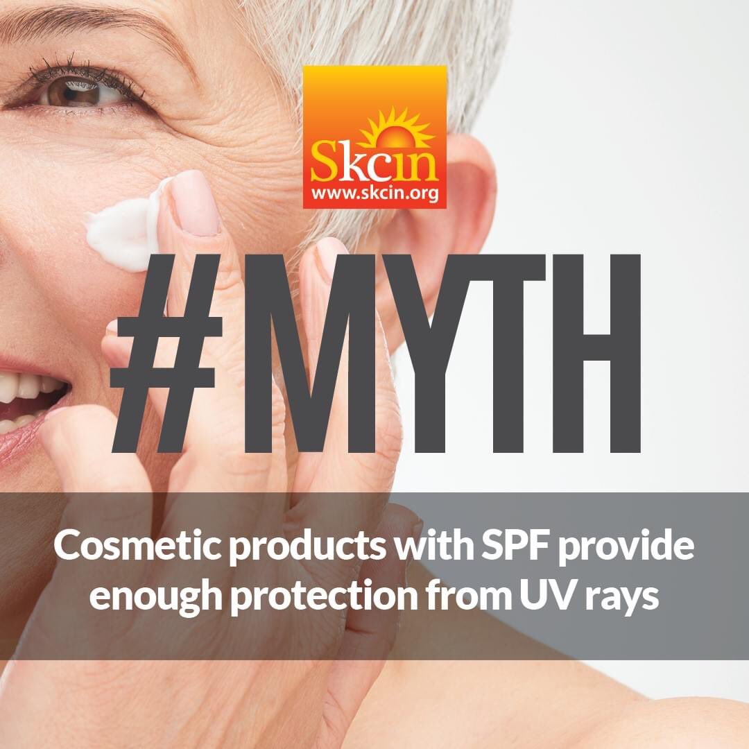 SkcinCharity's tweet photo. This is a very common myth! But be warned - unless the PRIMARY FUNCTION of the product is to protect the skin from UVA and UVB damage, then it should not be relied upon to provide adequate protection. 

Furthermore, you would need to apply the product liberally and frequently! https://t.co/2mhWoJCNsf
