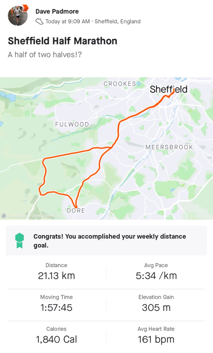 Padmore's tweet photo. I've been quiet for a few weeks but marathon training has been coming along nicely. Big 18.5 mile run last week with my good friend Kat. Then the Sheffield half today. Only two weeks to go now! https://t.co/LQo6Qxfex1