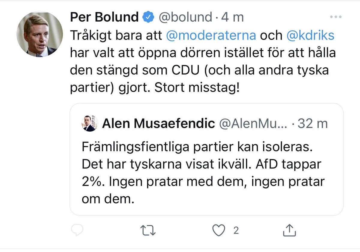 JessicaStegrud's tweet photo. Värdigt en minister?

Han vet att att AfD inte är att likställa med SD. Blockar därför för kommentarer. 

Inte bara skamlös. Feg också. https://t.co/TQ7rH6Sygc