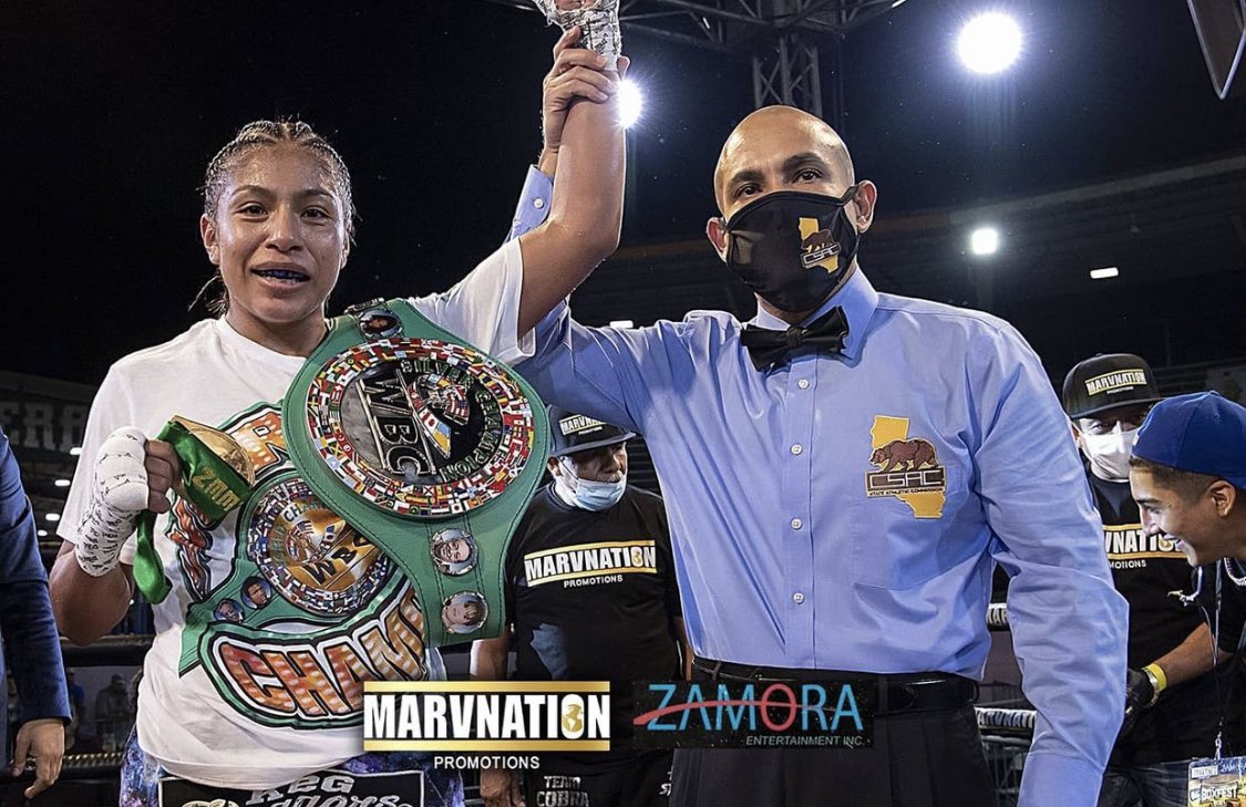 Marvnation_'s tweet photo. Adelaida Ruiz captured the @WBCBoxing Silver Super Flyweight Championship with a KO win over Nancy Franco in the main event of #BoxFest2021 🥊 #MarvNation https://t.co/lrgBSx2MZd