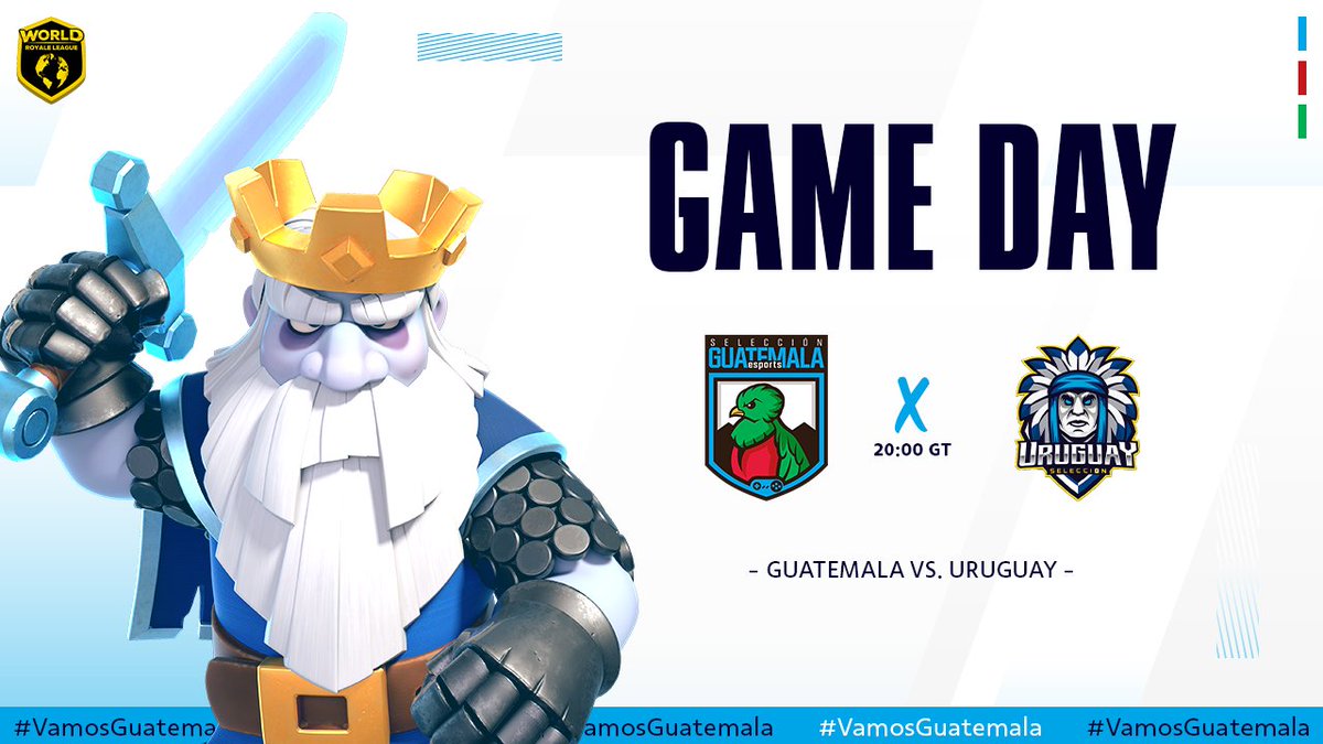 [#ClashRoyale] #GameDay

¡HOY SE DEBUTA! 

💥 Esta noche nuestros guerreros saldrán a debutar en la liga del mundo, en búsqueda de traer la primer victoria a casa.

🏆 <a href="/WorldLeagueCR/">World Royale League</a>
🆚 <a href="/UruguaySelecc/">Selección Uruguaya CR</a>
🗓️ #Jornada1
🕢 20:00 🇬🇹

#VamosGuate 💙