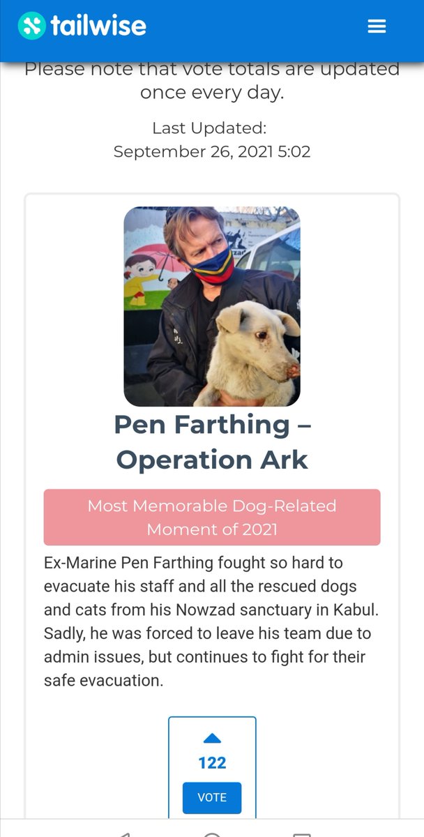 Hi <a href="/PenFarthing/">Pen Farthing</a> #OperationArk.. I've just voted for you 😁🐾💙. Copied : via <a href="/tailwise/">Tailwise 🐾</a> 
'This award is for the dog-related moment that had the greatest impact and got us all talking, whether good or bad'
All Good of course here 👍😁
go.tailwise.com/barkmark-categ…
