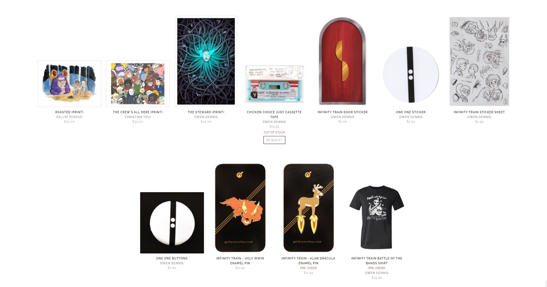 gallerynucleus's tweet photo. Exclusive merch and artwork from the Infinity Train exhibition are now all available online!
Pre-orders are now available for the Alan Dracula enamel pin and Battle of the Bands shirt.
View all the merch & artwork here: https://t.co/lqOXwUDf8Y
@OweeeeenDennis https://t.co/rUJUejbqWY