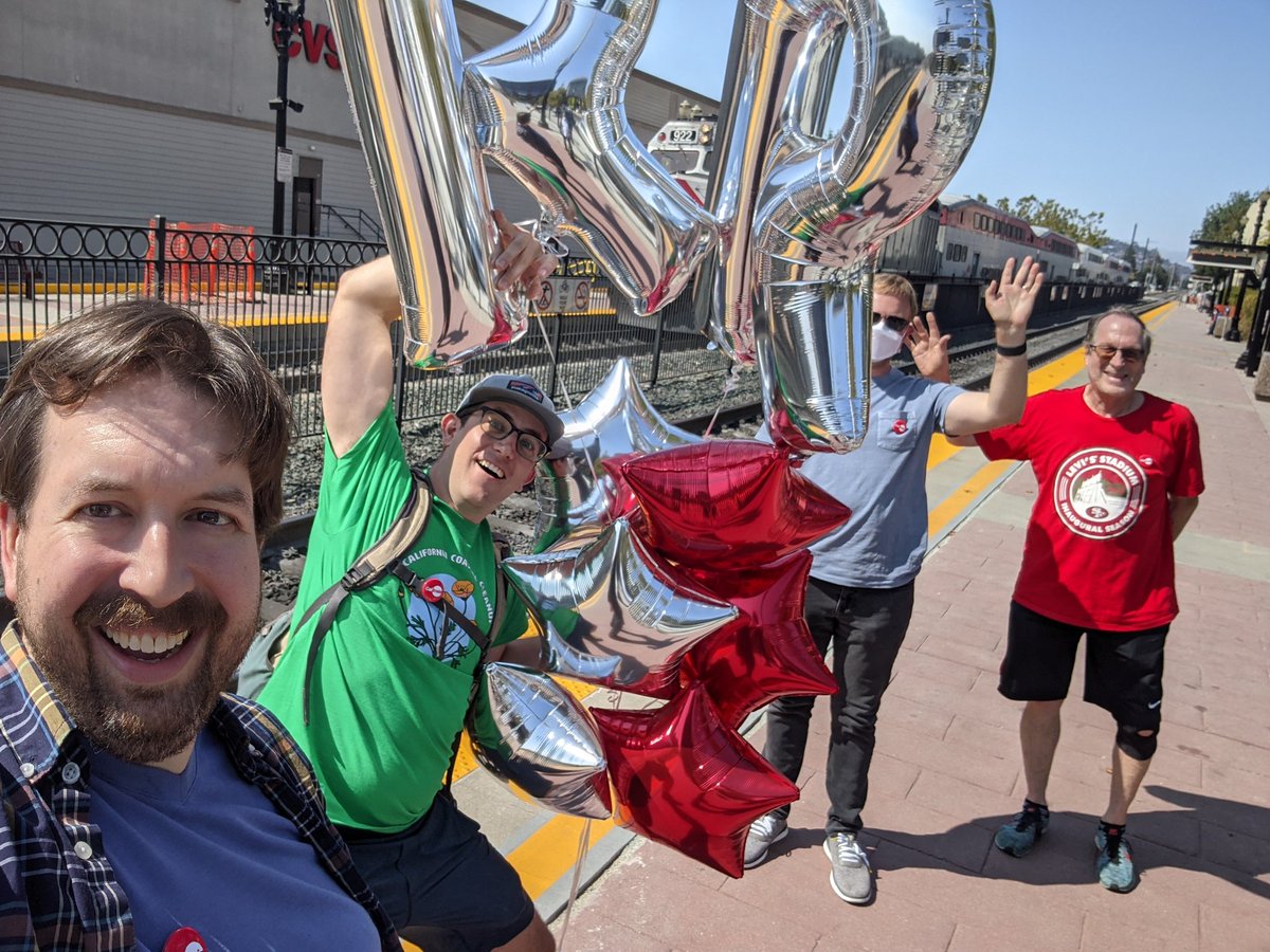 mldunham's tweet photo. Measure RR #PaRRty in Redwood City! #TransitMonth @alevin @Caltrain @SupDavePine @CroatianJeremy @jeffgeerwc https://t.co/dB3P9TIm9l