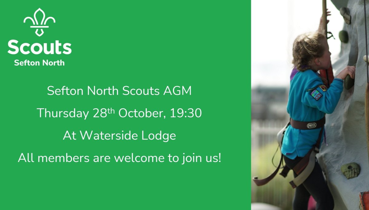 SeftonNorth's tweet photo. Our AGM will be held on 28th October at Waterside Lodge. We're very much looking forward to welcoming our members to an evening of celebrating another great year of Scouting here in Sefton North! #governance #skillsforlife https://t.co/eyd2G8OO7x