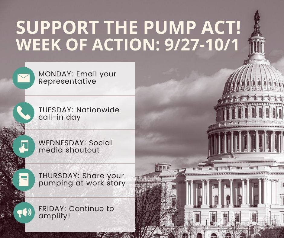 USbreastfeeding's tweet photo. The House of Representatives is preparing to vote on the Providing Urgent Maternal Protections (PUMP) for Nursing Mothers Act (H.R. 3110). Join the #PUMPAct Week of Action to call on members of the U.S. House of Representatives to vote YES. https://t.co/jkk1kpsuSK https://t.co/uQkMd5eJhg