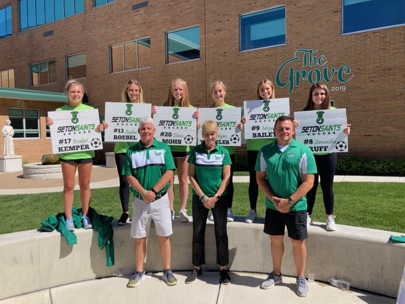 setonhsports's tweet photo. It was a beautiful day to kick off our celebration for the 6 soccer seniors! Thank you to all who contributed and organized the event to honor these special Saints. Join us at the PAC tomorrow evening for part 2! https://t.co/p7Cn2k1SPn