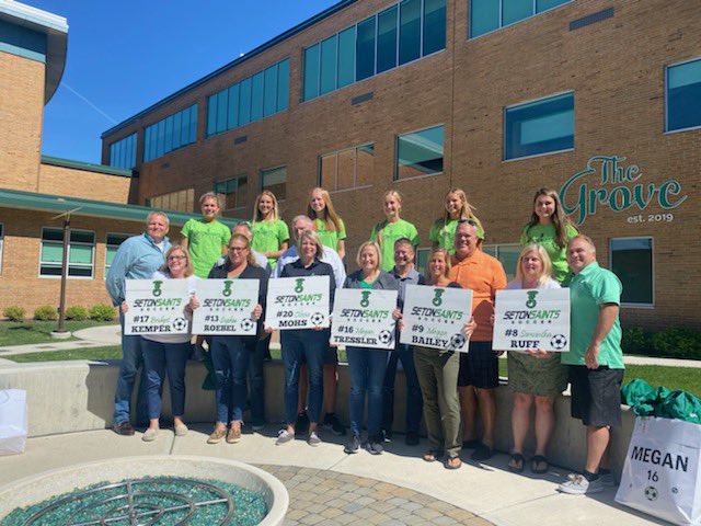 setonhsports's tweet photo. It was a beautiful day to kick off our celebration for the 6 soccer seniors! Thank you to all who contributed and organized the event to honor these special Saints. Join us at the PAC tomorrow evening for part 2! https://t.co/p7Cn2k1SPn