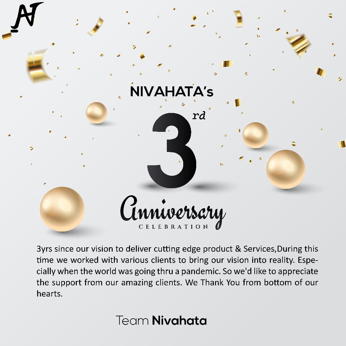nivahata's tweet photo. 3 yrs since our vision to deliver cutting edge products &amp; Services
During this time we worked with various clients to bring our vision into reality. Especially when the world was going thru a pandemic. So we'd like to appreciate the support from our amazing clients.#TeamNivahata https://t.co/gzUg2nFneK