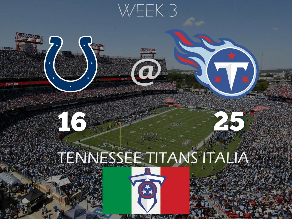 TitansIt's tweet photo. Week3 Indianapolis Colts at @Titans 16-25. Great W for our Titans.
#TitanUp
#TennesseeTitans #Titans #GoTitans #NFL #AFC #NFLItalia #TitansItalia #TwoToneBlue #TwoToneBluenation #afcsouth https://t.co/CiDl7HZdqc