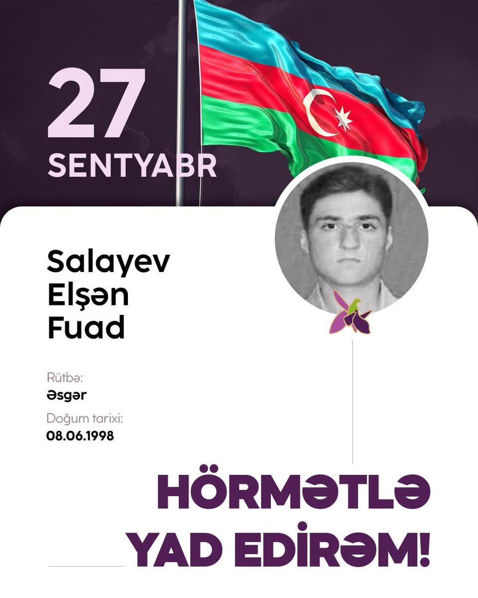 LamiyyaMustafa's tweet photo. Tarixi o qədər çox sevirdin ki, tarix oldun,Elşən...Səni heç vaxt unutmayacam.
Sənin kimi minlərlə qəhrəmanımızı hörmətlə və ehtiramla yad edirik! Sizlərlə qürur duyuruq!
Allah bütün şəhidlərimizə rəhmət eləsin!🇦🇿#Azerbaijan https://t.co/g2W85Z9gbY