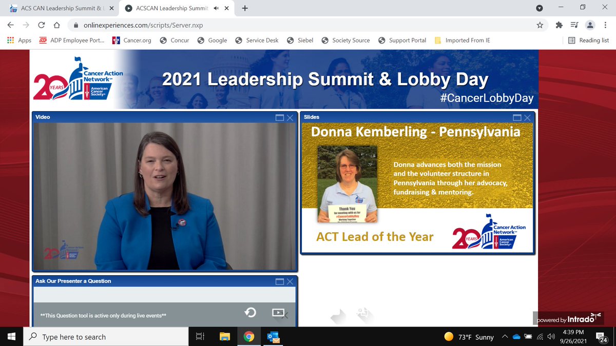 ACSCANPA's tweet photo. Team PA is SO PROUD of @DonnaKemberling our Vice SLA and ACT! Lead for PA12 for being named an ACT! Lead of the Year 2021. Well-deserved. @ACSCAN #CancerLobbyDay https://t.co/goWwKthPxG