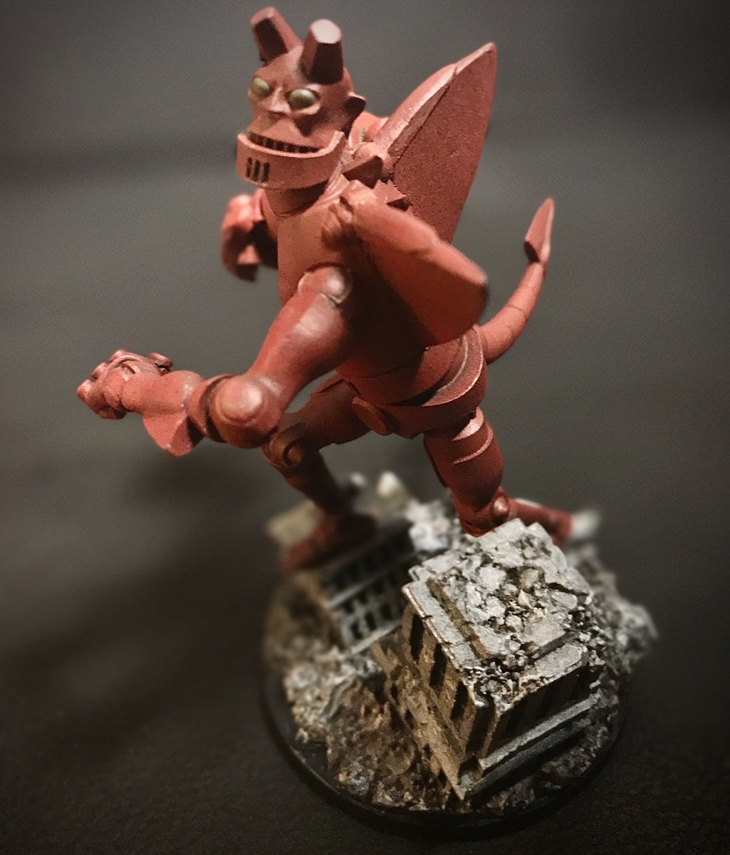ThePeterBriggs's tweet photo. I haven’t done a tabletop gaming figure since 1978, so I was delighted that I enjoyed painting @manticgames #hellboyboardgame Giant Robot Hellboy so much. I think he turned out pretty well. Who would have thought I’d enjoy painting rubble?! https://t.co/ZVPKszt12z