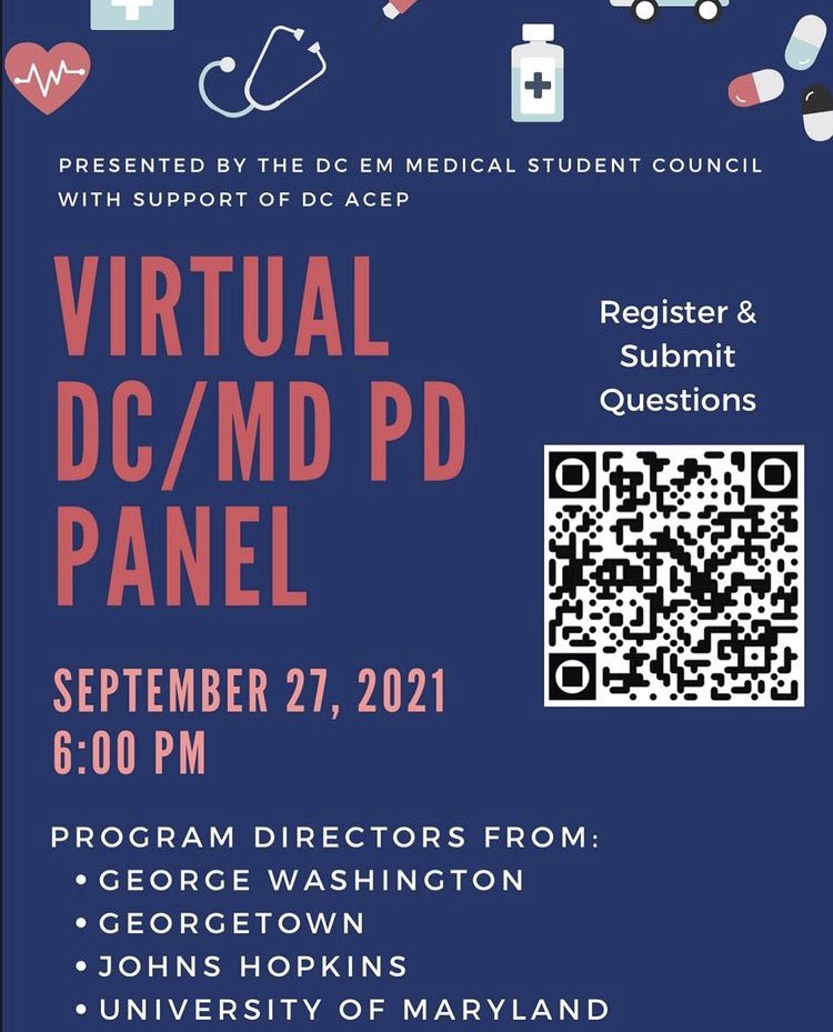 krithikarao_'s tweet photo. For all #EMed applying/interested med students, @msc_dc is working with @DCACEP to organize a panel with program directors from all DC/MD residency programs for EM! Last chance to register - event is tomorrow 👍 https://t.co/O13LycxTko