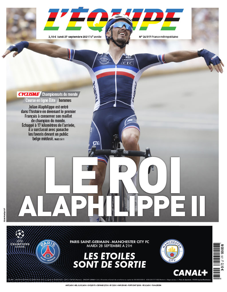 La une du journal L'Équipe de ce lundi 27 septembre : ow.ly/mYBq50GcCqz