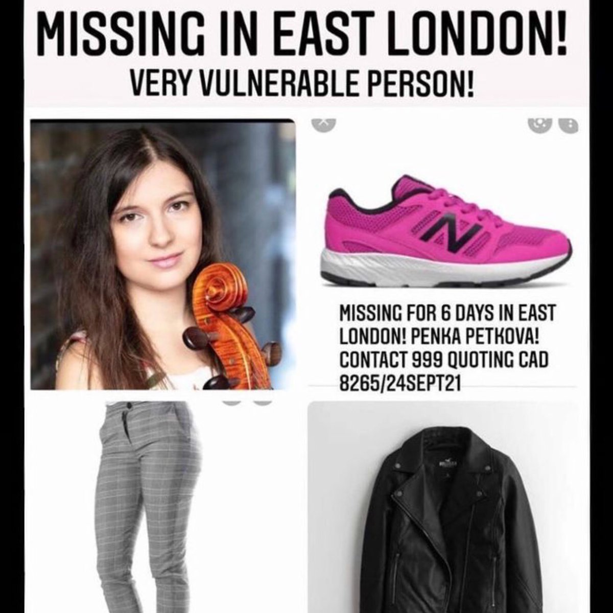 Our friend Penka Petkova is missing since Monday. Found by the police early today, she managed to escape and is now missing. She is in a bad condition and needs URGENT help!! Likely to be wearing this, possibly at/around train stations… Please share and help! <a href="/metpoliceuk/">Metropolitan Police</a>