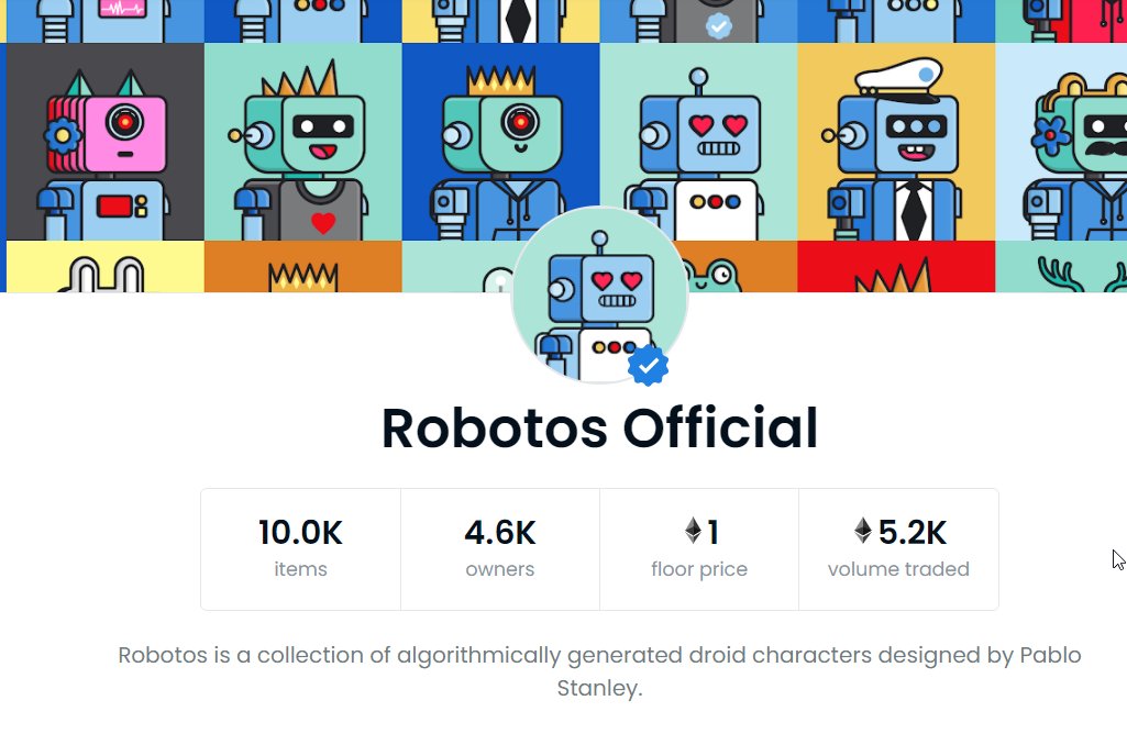 0xbadvoltage's tweet photo. Woohoo 🥳🤖🥳 Congratulation to the entire #Robotos gang for the new milestone, the floor officially at 1 ETH 😍 #welovethebotos
@robotosNFT @pablostanley https://t.co/mAVRcZjRUn