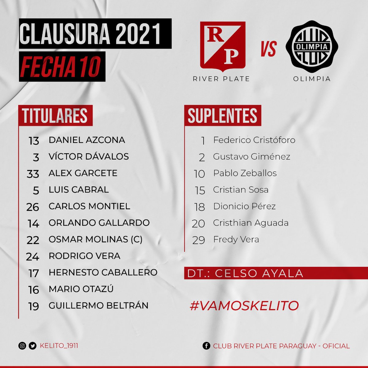 Juliosaza's tweet photo. Están confirmados los equipos:
#RiverPlate vs #Olimpia
#TorneoClausura
#DecimaFecha https://t.co/lF34fvK71F