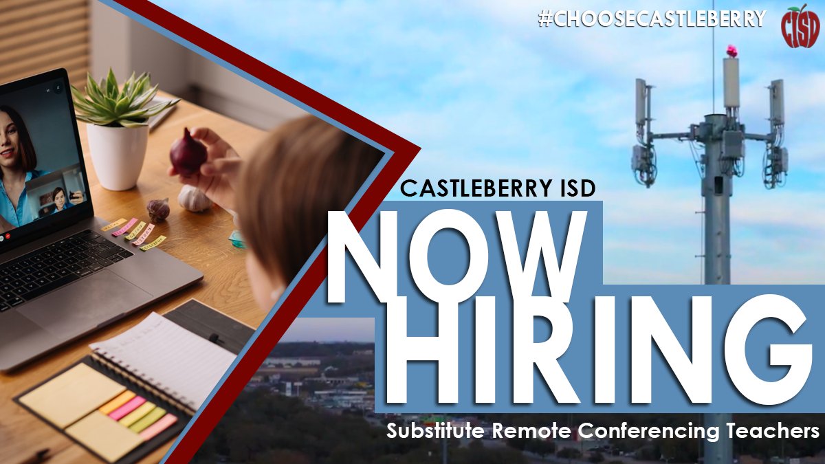 CastleberryISD's tweet photo. #CastleberryISD invites you to #choosecastleberry and apply to be a substitute remote conferencing teacher today! To learn more, visit the district's Human Resources webpage at https://t.co/W9kWG1KygJ. 

#fortworthjobs #dfwjobs #NowHiringDFW #fortworth #dfwteachers #EducationJobs https://t.co/jQJRdp1Irp