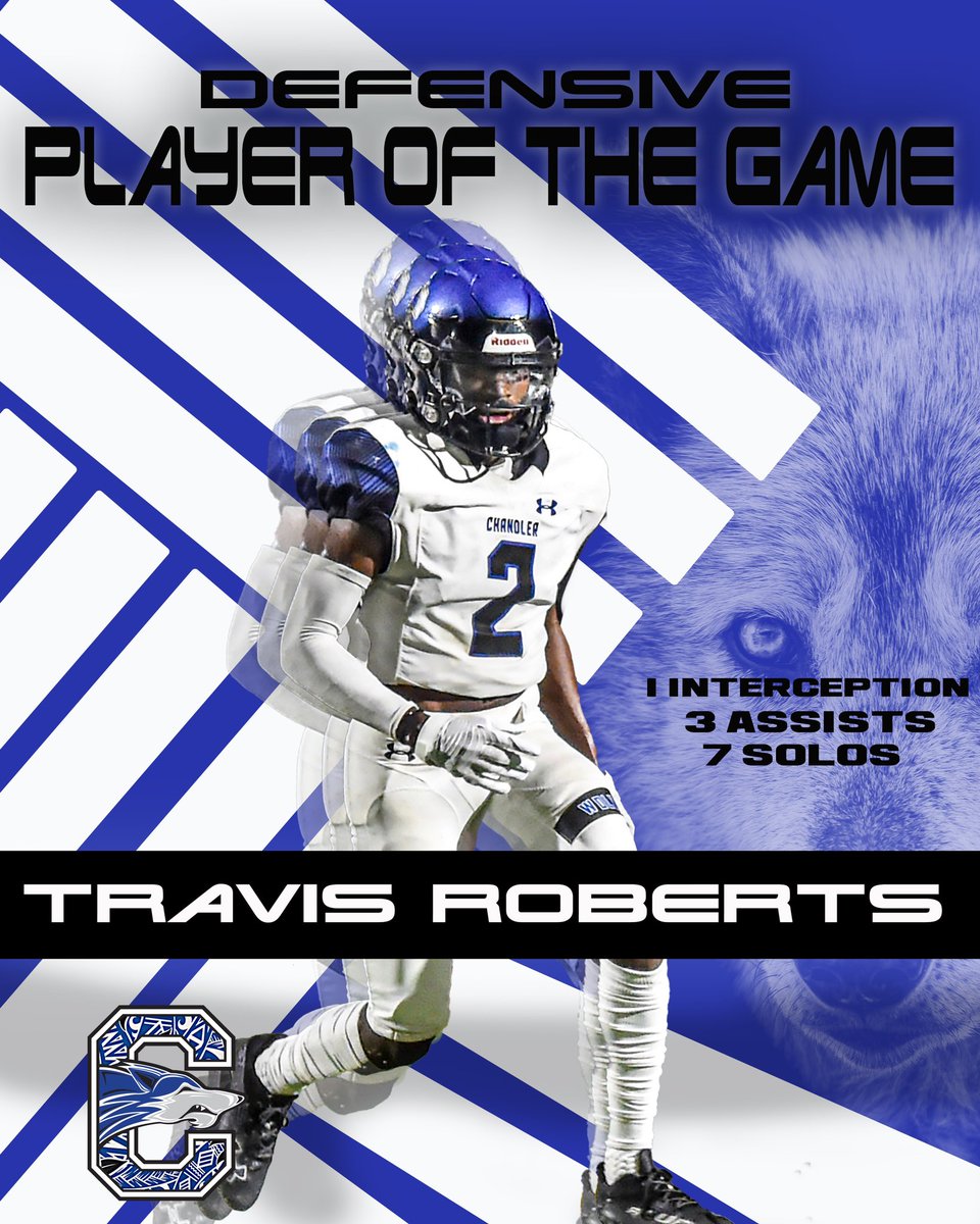 Congrats Travis on Chandler Varsity Defensive Player of the Week! <a href="/TRoberts__/">Travis Roberts</a> <a href="/GarretsonRick/">Coach G</a> <a href="/chandlerwolves/">CHS Wolves Football </a> <a href="/chandler_wolves/">Chandler High Football</a>