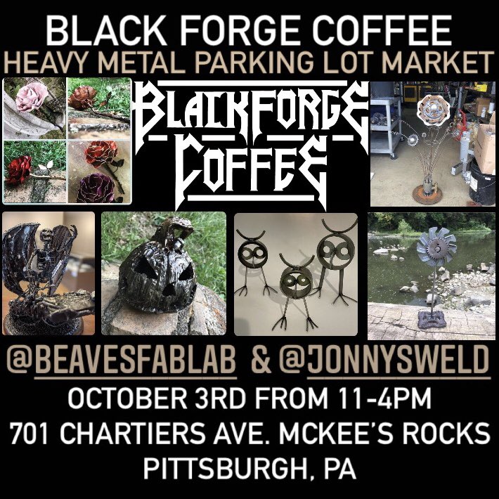 jonnysweld's tweet photo. ☠️ be there Oct. 3rd at @BlackForgeShop for a face melting experience. Many vendors and some badass metal art!
#Pittsburgh #BlackForgeCoffee #PGH #JonnySWeld #BeavesFabLab #Burg #Coffee #BlackForge #HeavyMetal #Art #MakeRadStuff https://t.co/5FgfsrxVbU