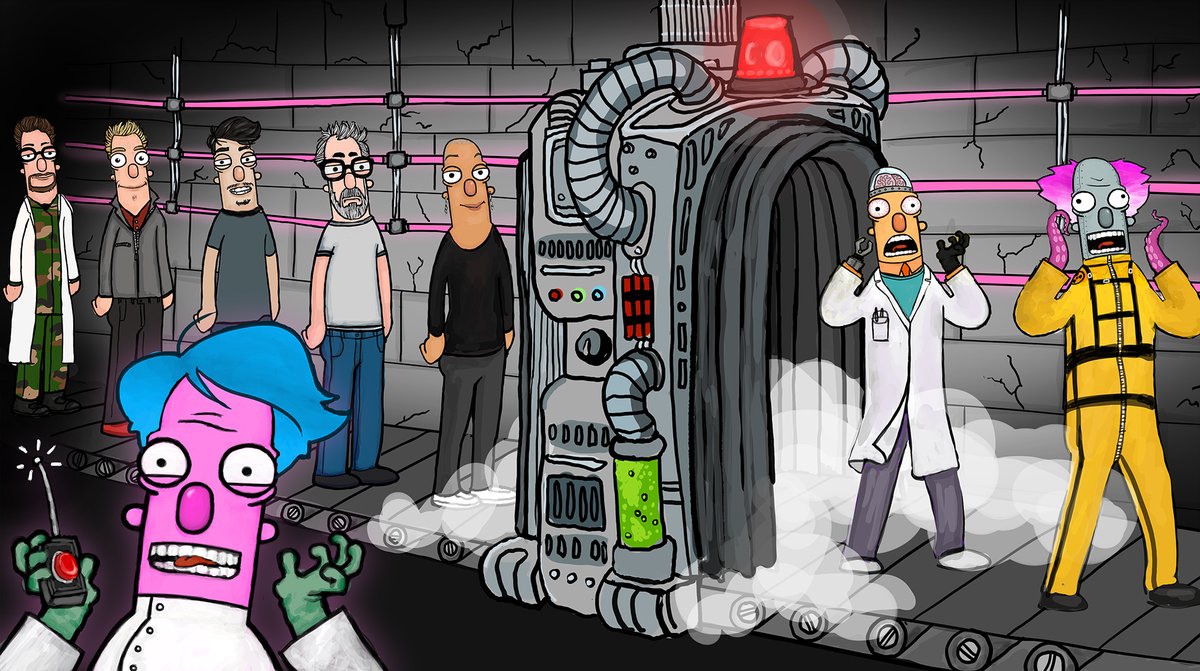 EvilGeniusSC's tweet photo. 🧪 Attention Evildoers! EVIL PLOT #2: "Release The Geniuses!" is now available for Evil Genius Science Club members as a GAS-ONLY #NFT mint on our website!

🚨This limited edition artwork features caricatures of our most zealous EGSC members!

#NFTCommunity #NFTCollections #NFTs https://t.co/dzblqB9fTQ