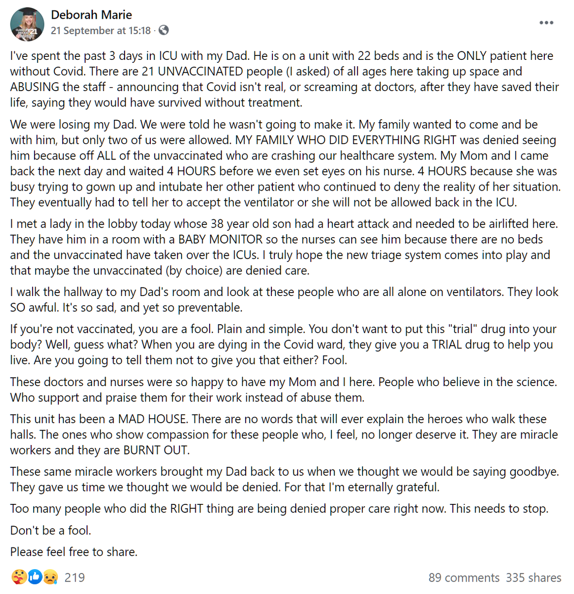 rockdaboatNL's tweet photo. This is a first hand account of what is happening in the hospitals in Alberta right now.

If you are still questioning whether to be vaccinated, this should solidify that choice to book your jab. https://t.co/xw87e4ULMy