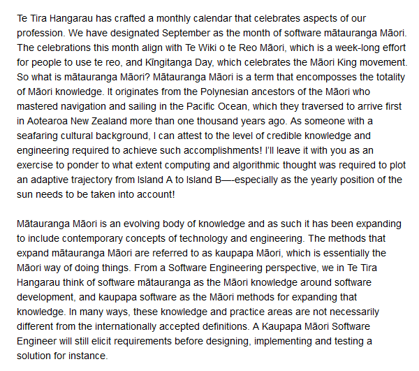 ITEngineersNZ's tweet photo. Have you read our monthly newsletter celebrating Software Mātauranga September yet?
We are excited to present who we are and what we represent!
We would also like to thank @PanosPatros, our chairperson for creating the newsletter!
#maori #softwareengineering #engineeringnz https://t.co/WP0s2CEXmm