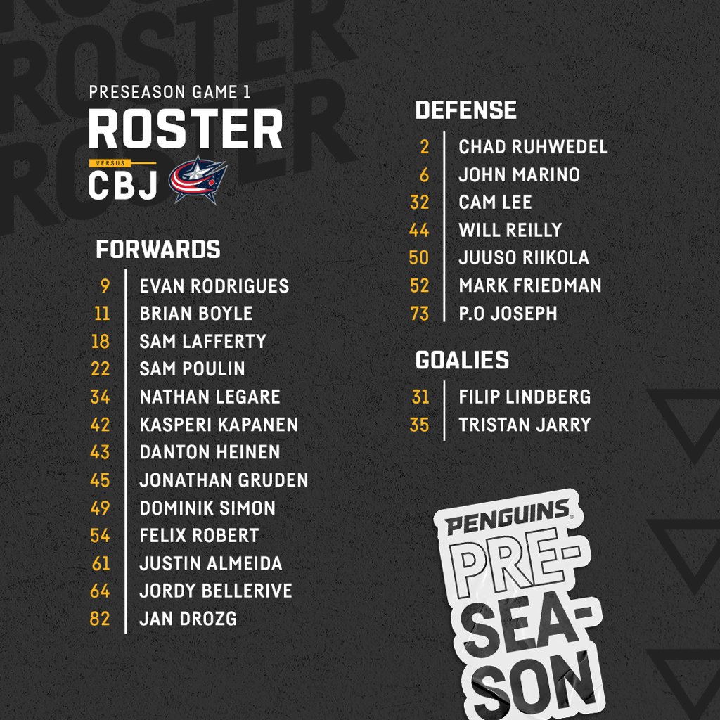 penguins's tweet photo. Let's get this started!

Here's the lineup for our first preseason game ⬇️ https://t.co/KAQZqXDFsc