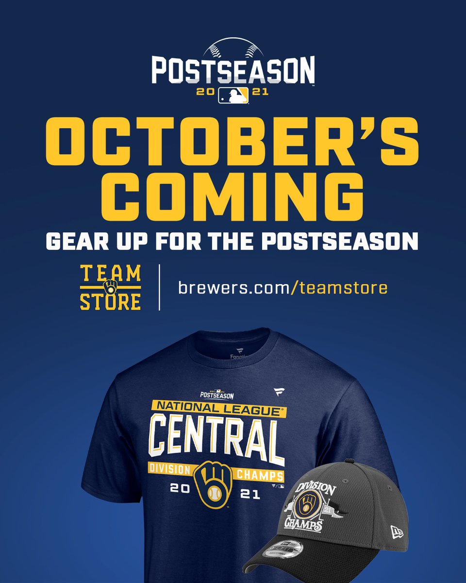 Get ready for October with the official gear of the 2021 NL Central Champs -- now available at the Brewers Team Store at American Family Field! The store is open until 10 p.m. tonight and opens for regular hours at 9 a.m. tomorrow.
 
#ThisIsMyCrew | #ClawsUpMKE