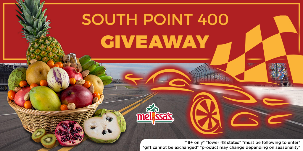 MelissasProduce's tweet photo. About an hour until the green flag flies at @LVMotorSpeedway 🎊

Enter the #SouthPoint400 giveaway!
1️⃣ Follow @MelissasProduce 
2️⃣ Retweet &amp; like this post 
3️⃣ Tag a foodie friend who loves @NASCAR 

#NASCARPlayoffs https://t.co/72gmeCNb9Z