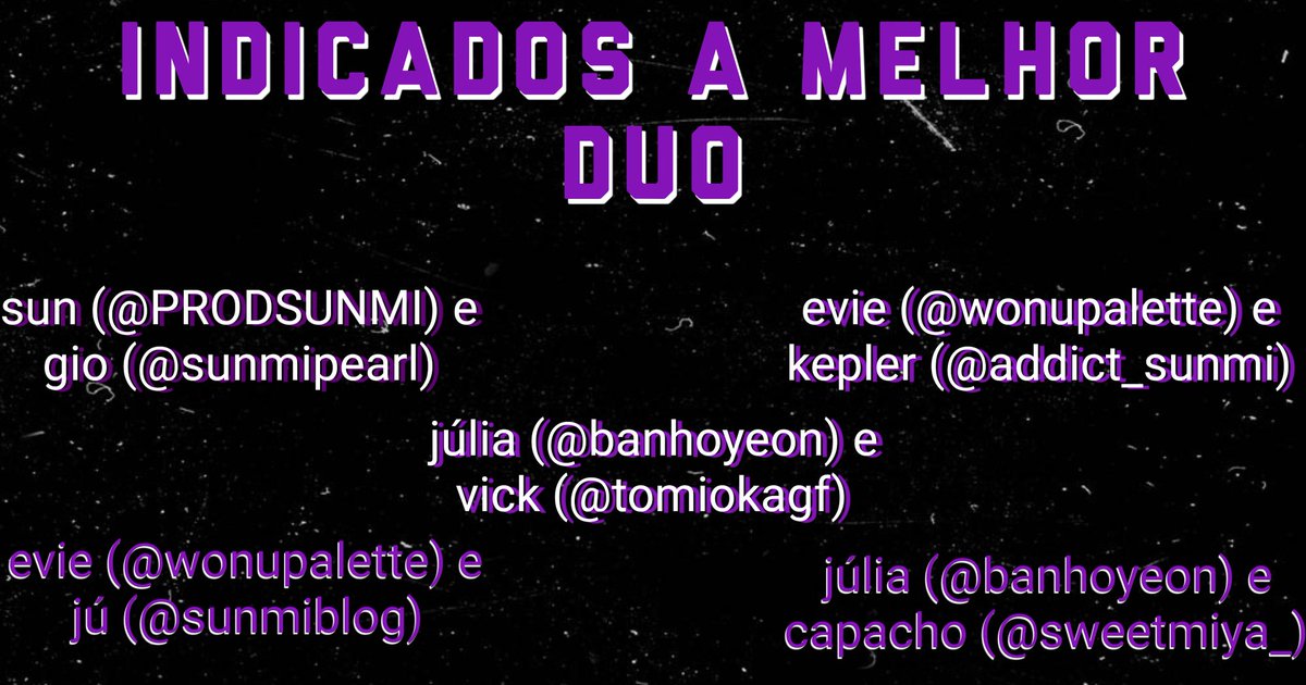 miyasduck's tweet photo. provando ser mal educada a evie não apareceu pra fazer seu discurso então vamos para a próxima categoria

Tão icônicos como pepê e nenê e tão memoráveis quanto os irmãos berti, veja os indicados a melhor duo
#MIYAWARDS https://t.co/lD4BfyFf5i