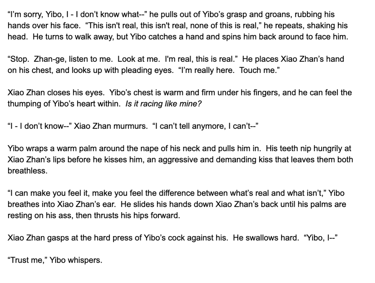 I *nearly* opened a new gdocs to start writing a pwp for this, but instead wrote it into a scene for one of the long fics I'm writing... It's too early for #wipwednesday, so here, have a #sneakpeeksunday excerpt, featuring 🦁 whispering 'trust me' ...