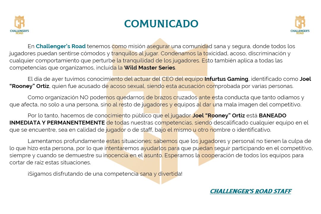 7_Lives_Esports's tweet photo. #WildRift | #WildMasterSeries
COMUNICADO OFICIAL.
Todo el apoyo a las personas afectadas desde Challenger's Road. https://t.co/OlWL70bISY