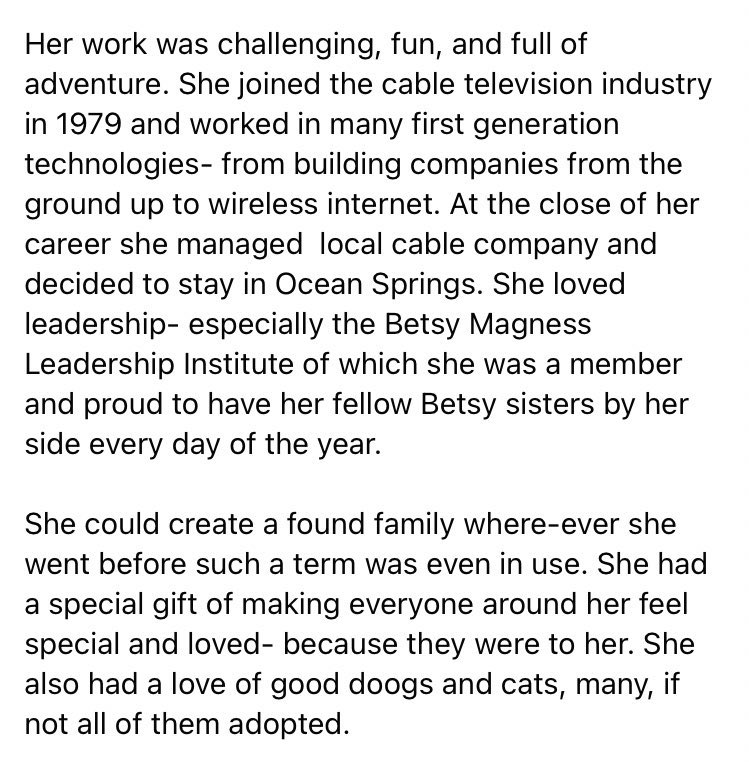 meoryan's tweet photo. Hello everyone, this is Missy’s daughter Meredith. I am sad to report that my mother passed yesterday. Here is her obituary, much of which we wrote together. https://t.co/7alCLNuGsU