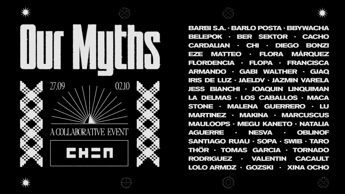 ChenComms's tweet photo. Our Myths -  CHEN's first collaborative event
44 drops from Monday September 27th to Saturday October the 2nd. 
Starting every day at 13HS ARG (GMT-3)/10HS EST/ 16HS UTC on https://t.co/METq28sClZ  @hicetnunc2000 https://t.co/x0CkVfH1L8
