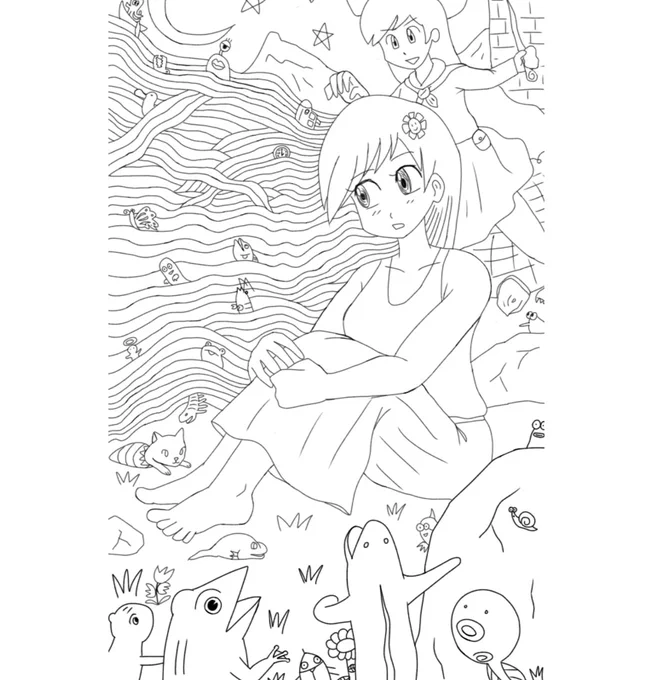 作成中の絵…いつ完成するかは未定✨ #落書き #イラスト #アイビス #謎の絵 #生き物 #髪の毛 #魔女 #おはようございます 