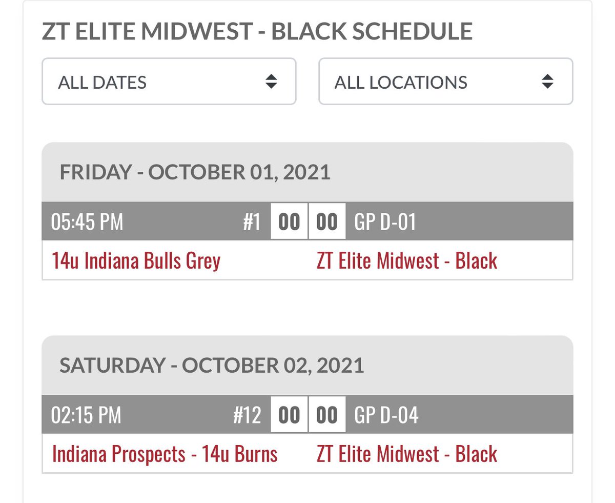 ZT Elite Midwest Black 14U kick off Friday night against the Indiana Bulls Grey in the <a href="/Bullpenevents/">Bullpen Tournaments</a> Oktoberfest tournament at Grand Park. Come on out and watch some great teams play some good, competitive baseball. #BaseballisLife #ZTMidwestBlack