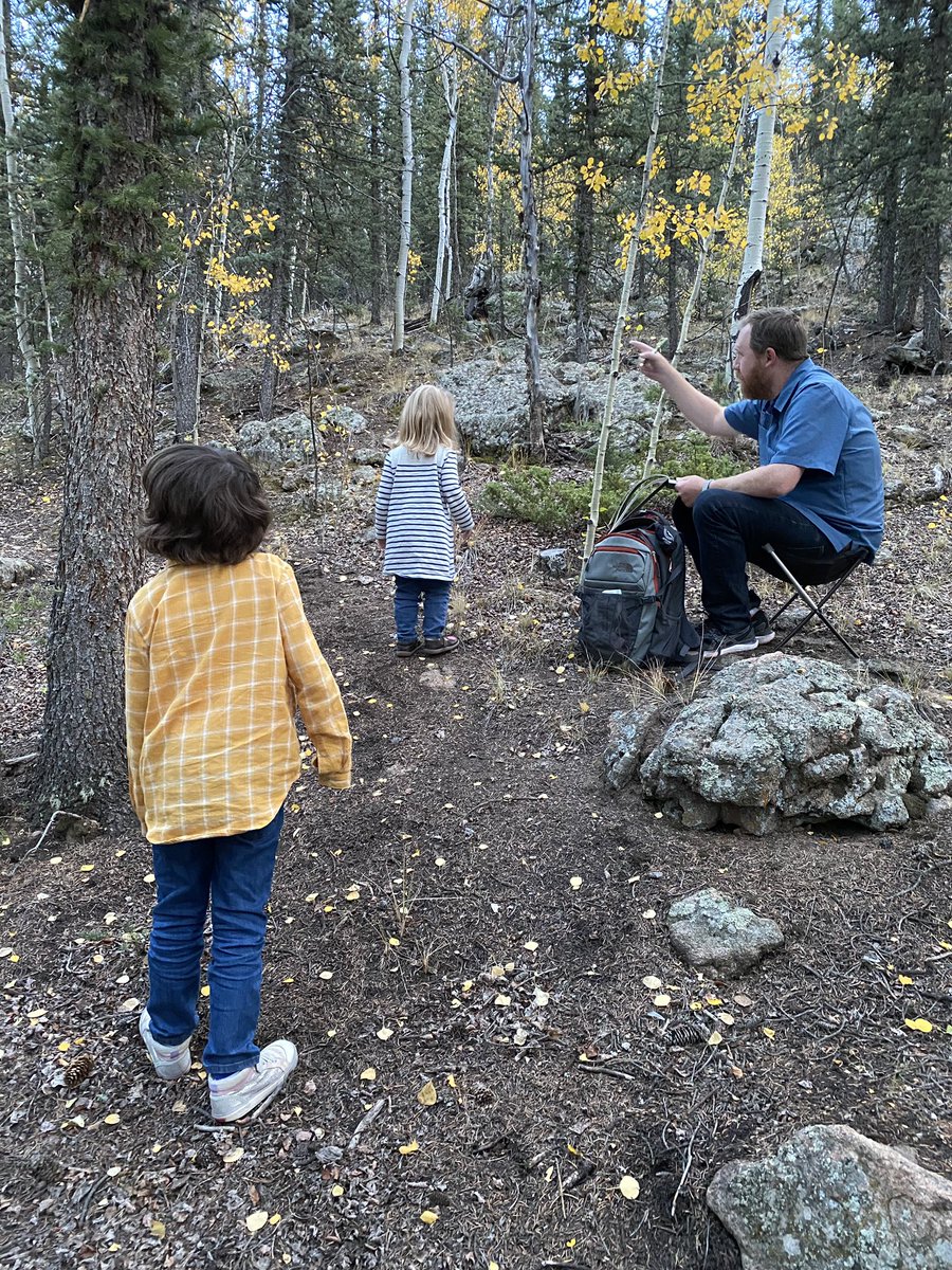Sketching among the aspen and pines outside our cabin near Jefferson, Colorado. Caught by Linda and the kids. 