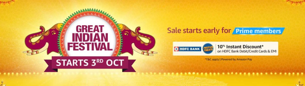 egadgetsinfo's tweet photo. Amazon Great Indian Festival Sale - Starts from October 3rd

https://t.co/XRtmtL2HQb

Sale starts early for Amazon Prime Members

Great deals, new launches, great discounts, and offers.

#Amazon #India #Sale #Deals #greatindianfestival #GreatIndianFestivalGames #GreatIndianSale https://t.co/UUSDtZSIFB