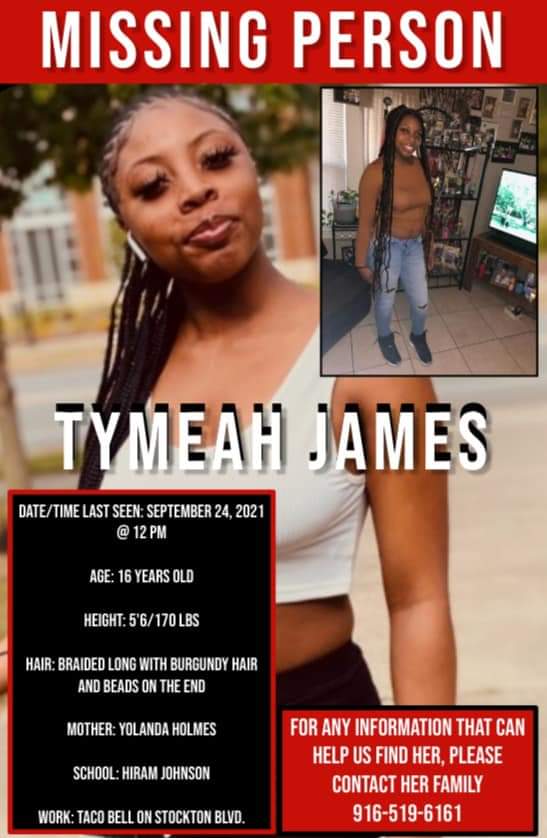 _H_DeMers_'s tweet photo. HAVE YOU SEEN HER, SACRAMENTO❓PLEASE SHARE AND SPREAD THE WORD‼️

16-year-old Tymeah James has been missing for two days. Police say she was last seen at Hiram W. Johnson High School on Friday. https://t.co/H1KOTaFWMI